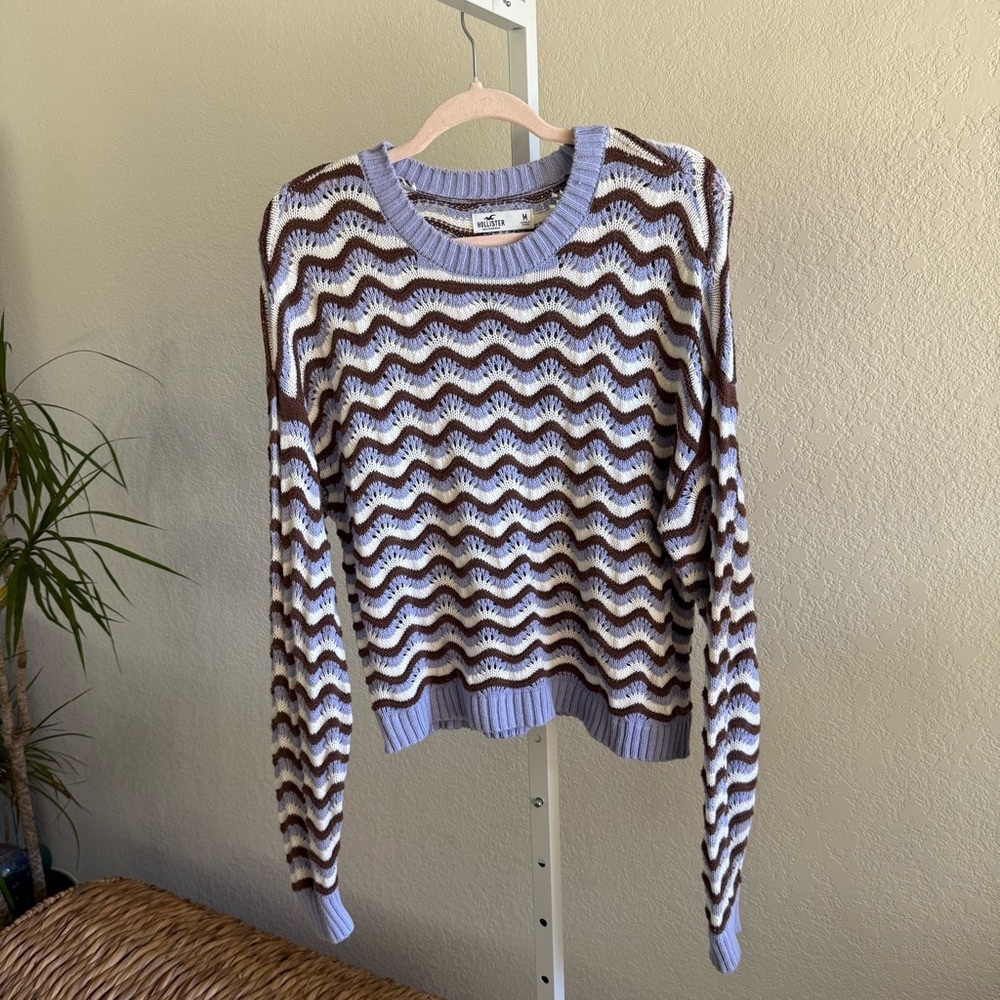 Hollister Wave Knit Sweater Lavender Brown Striped Women's Size M Preppy
